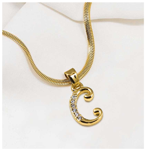 LAJ 18k Gold Stainless Steel Initial A-Z Necklace SLP116 LETTER with LX873D FREEBOX C