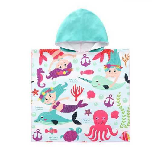 Children Bath Towel Cartoon Printed Baby Can Wear Hooded Bathrobe Beach Swimming Windproof Quick-Drying Cloak Kids Beach Towels T6