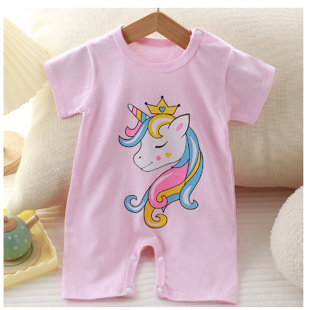 Cotton Baby Girls Bodysuit Pink Unicorn Cartoon Print Baby Romper Baby Onesies BR3