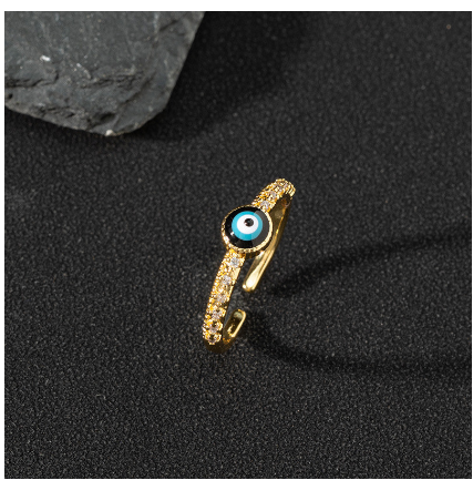 Copper Zircon Enamel Drop Oil Ring Female Evil Eye Vintage Accessories Jewelry M