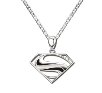 92.5 Italy Sterling Silver Superhero Black Mens Necklace