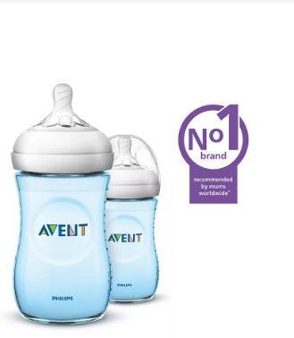Philips AVENT 9oz Natural Baby Bottle Blue, 2-pack