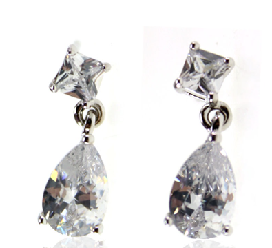 Earring Dangling Stone Teardrops Silver