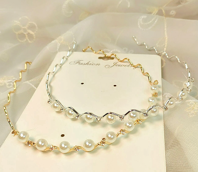 Korean Pearl Flash Diamond Wavy Thin Hair Band Fashion Simple Headband Woman Hair Accessories
