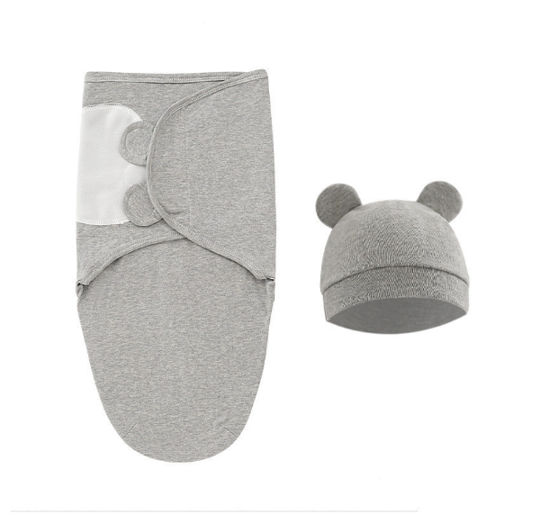 Cotton Newborn Sleeping Bag Baby Swaddle Blanket Pack Hat Adjustable Baby Set Newborn Sleeping Bag Plain Blanket D10