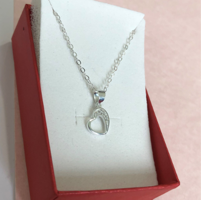 SILVER T159 Italy 92.5 Silver Heart Pendant Necklace Long Chain