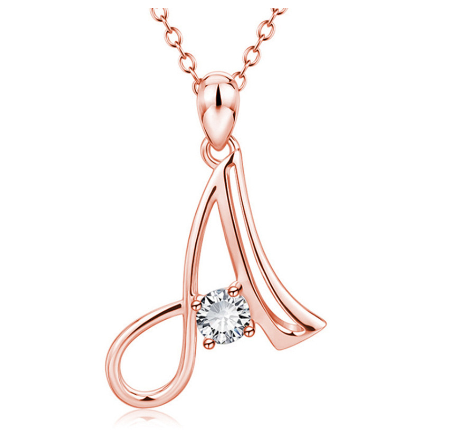 26 Letter Rose Gold Necklace Pendant Classic Fashion Men's and Women's Letter Diamond Necklace Jewelry Wholesale A