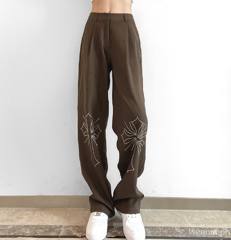 Fashion Women High Waist Glitter Stone Loose Straight Street Trousers