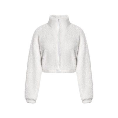 Lovito Casual Plain Zipper High Neck Jacket for Women L47LD012 (White)