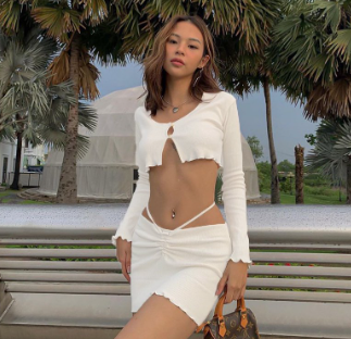 Women Cross Strap Backless Fungus Crop Top +drawstring High Mini Skirt Sexy 2 Pieces Set