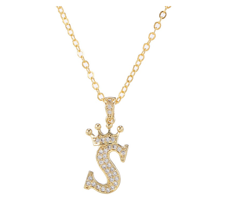 Luxury Crystal Zircon Alphabet Pendant Necklaces for Women Men Gold Crown Initial Letter Necklace S