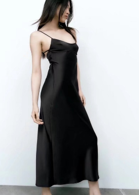 Hollow Out Design Silk Satin Suspender Dress