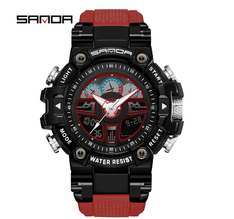 Sanda Creative Metal Dial Multifunctional Sports Waterproof Men's Watch Luxury Quartz Luminous Swim Watch BLACK