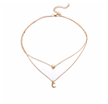 Charming Multilayer Heart Moon Clavicle Chain Choker Necklace