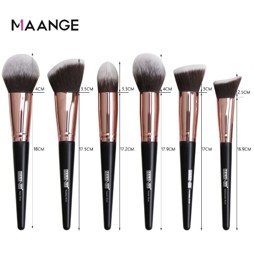 Maange  Big Make Up Brush Set Professional Beauty tool 6 Pcs Black