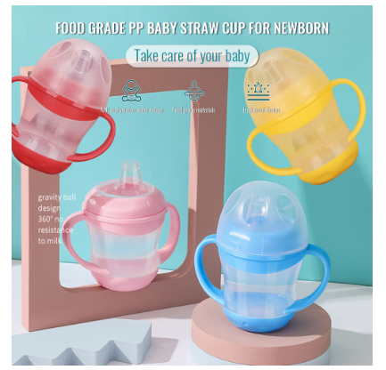 Cute Antibacterial Baby Feeding Bottle w/ nipple & handle 160ml