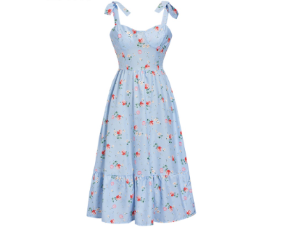 Lovito Women Casual Floral Structure Line Frill Ruffle Dress L71ED159 Light Blue