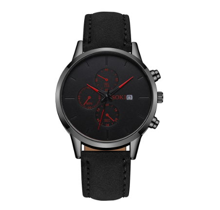 Simple three-eye calendar watch Fashion scale student sports PU strap men’s quartz watch 03