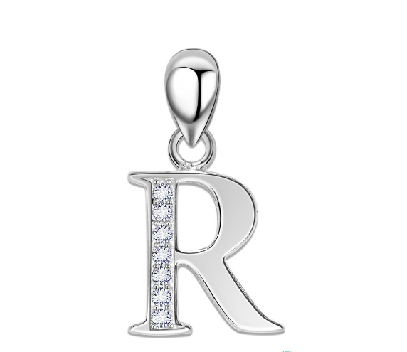 Tom Silver Pendant Initial Letter with Stone A to Z Fashion Accesories 92.5 Sterling Silver SP676 R