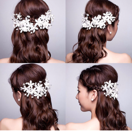 Women Rhinestone Flower Hair Pins Wedding Bridal Party Headband Headdress Jewelry