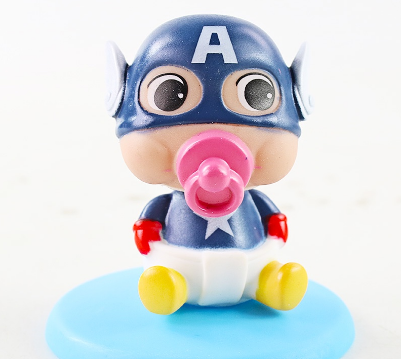 10cm Anime Disney Marvel Baby Captain America Steve Rogers Q Version Shake Head Doll PVC Action Figures Car Model Toys Collection Birthday