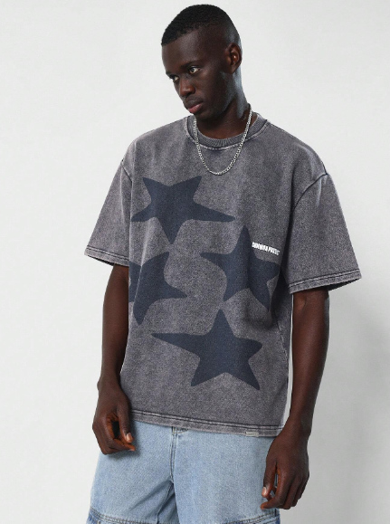 SUMWON Washed Crop Fit Tee With Star Graphic