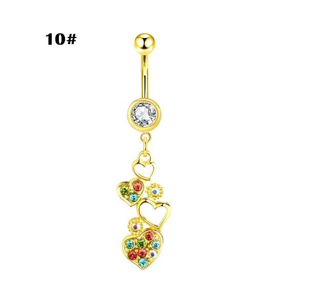 Gold Belly Button Ring with Diamonds and Zirconia Belly Button Clasp Piercing Belly Button Nail