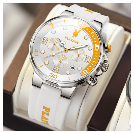 Playboy Watch For Men Waterproof Luminous Calendar Chronograph Silicone Strap Trendy Fashion Men's Watch