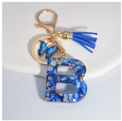 Fashion Butterfly 26 Initials Keychain Exquisite Blue Stone Filled Letter Keyrings Exquisite Alphabet Pendant Bag Ornament Gifts B