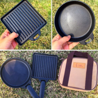 2Pcs Small Portable Cast Iron Camping Steak Frying Pan Detachable Skillets + Carry Case Outdoor Barbecue Grill
