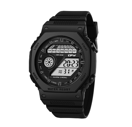 TPW Top Brands Digital Mens Waterproof Electronic WristWatches Fashion PU Band Sports Watch BLACK