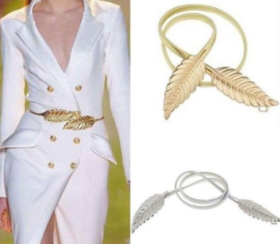 Women's Elastic Metal Waistband Leaf Buckle Women's Belt