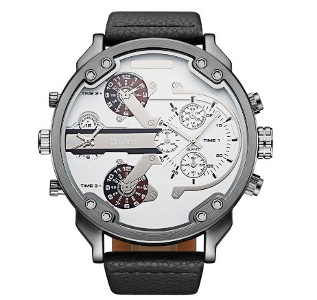 Oulm Watch Double Movement Men Quartz Sports Leather Strap Watch WHITE