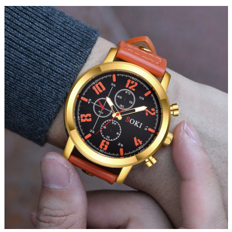Gift fashion waterproof sports leather analog original watch for men Creative Fake Three-Eye Leather Quartz Men's Watch M2