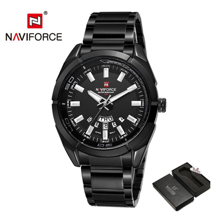 Naviforce NF9038 Men Brand Business Quartz Stainless Steel Band 30M Waterproof Date Wristwatches FULL BLACK