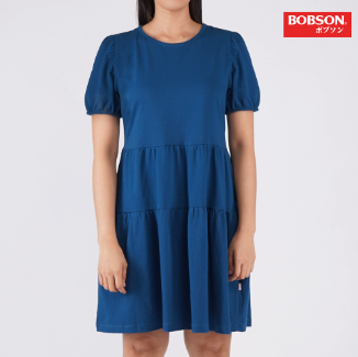 Bobson Japanese Ladies Basic Puff Sleeve Dress For Women Trendy Fashion Regular Fit 141031 Poseidon