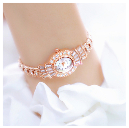 BS bee sister Gold Watch Women Clock Fashion Crystal Quartz Rhinestone Female Small Watch Wristwatch ROSEGOLD