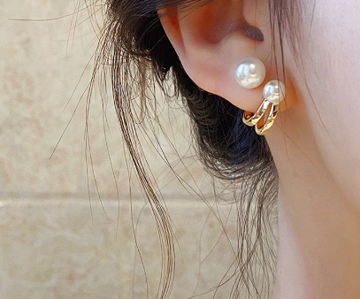 Gold Double Pearl Hoop Earrings New Trend Fashion Dangler Simple Ins Popular Earrings