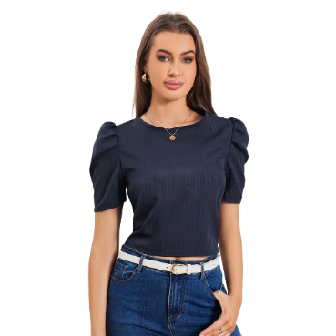 Lovito Women Elegant Plain Tie Back Puff Sleeve Blouse LBL06128 (Multi-color)