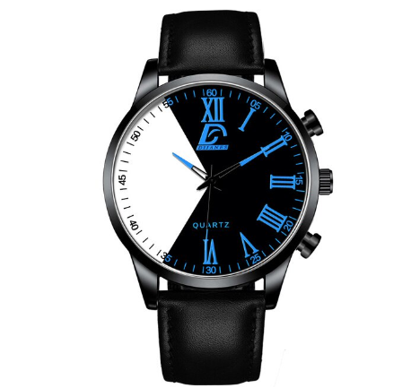 Luxury Gold Watch Men Fashion Minimalist Creative Two-color Splicing Watches Simple Men Business Stainless Steel Quartz Wristwatch LEATHER BLACK BLUE