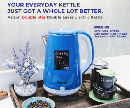 Astron Double Star Double Layer Electric Kettle (2.2L) (Blue) (1500W)