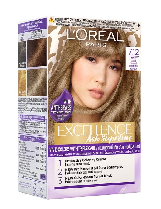 LOreal Paris Excellence Ash Supreme Hair Color 7.12 Honey Ash with Anti-Brass Purple Shampoo