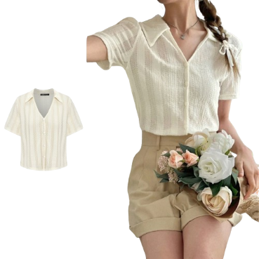 Lovito Women Casual Plain Button Front Lace Blouses L65ED009 (White)