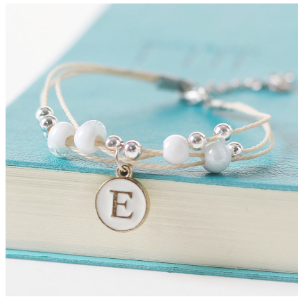 Fashion Ceramics Beads Letters A-Z Bracelet Elastic Chain Bangle Women Men Couple Jewelry Gifts E