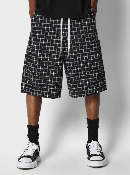 SUMWON Loose Fit Baggy Checked Cargo Short