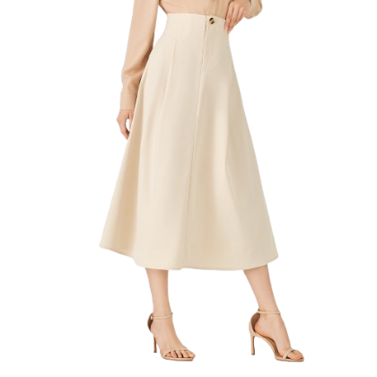 Lovito Muslim Plain Button Front Zipper Ruched Delicate Texture Skirt for Women L47ED090 (Khaki)