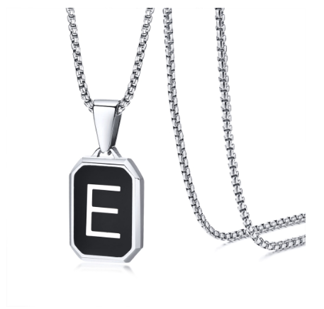 Meaeguet Black Fashion Necklace For Men Letter A-Z Pendant Stainless Steel Birthday Gift For Boyfriend E