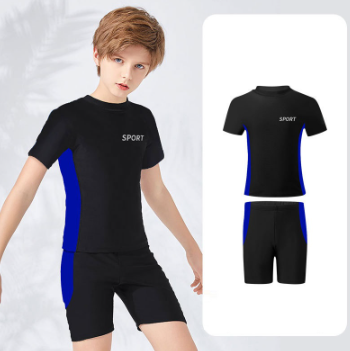 Boys Swimsuit Children Swimming Training Suit Shorts + Shirts Kids Swimwear