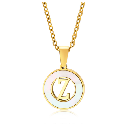 Vnox 18K Gold Stainless Steel Letters Pendant Necklace,Round Hollow 26 Alphabet Necklace for Women Z