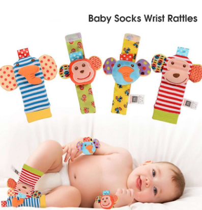 IBaby 4pcs Baby Wrist Rattles Toys 0-12 Months Foot Sock Rattle Toy for baby Soft Newborn Toys